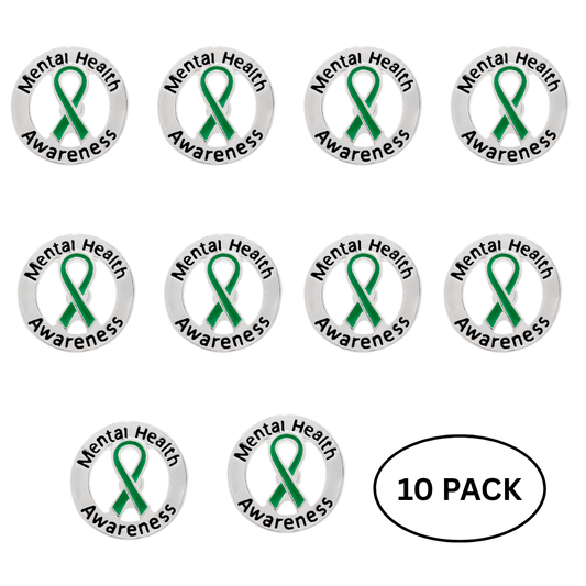 10 Pack Circle Mental Health Awareness Ribbon Pins