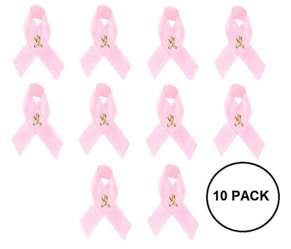 10 Pack of Satin Pink Ribbon Breast Cancer Pins