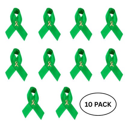 10 Pack Satin Green Ribbon Pins