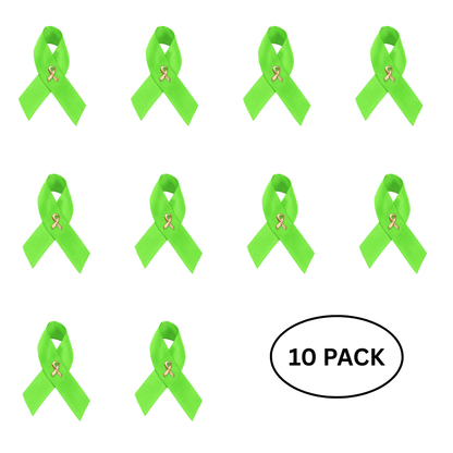 10 Pack Satin Lime Green Awareness Ribbon Pins