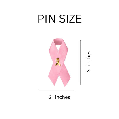 10 Pack of Satin Pink Ribbon Breast Cancer Pins