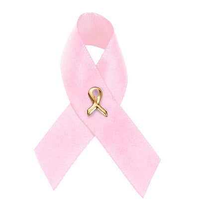 10 Pack of Satin Pink Ribbon Breast Cancer Pins