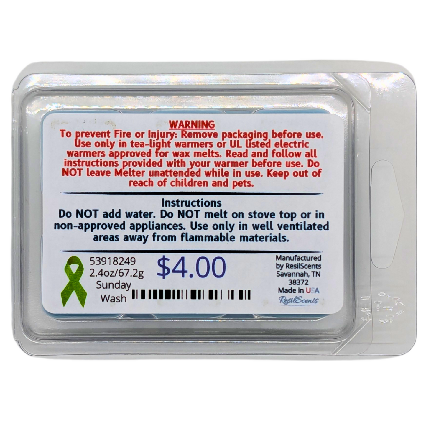 🧺 Sunday Wash ResilMelt™ – Net Wt: 2.4oz (68g) | Hand-poured in Savannah, TN