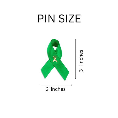 10 Pack Satin Green Ribbon Pins