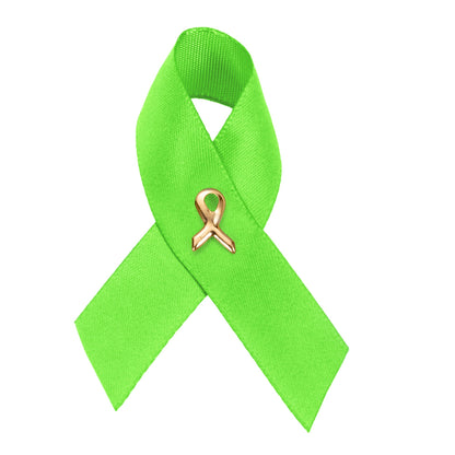 10 Pack Satin Lime Green Awareness Ribbon Pins