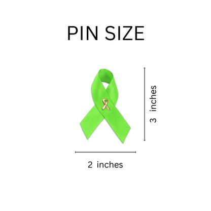 10 Pack Satin Lime Green Awareness Ribbon Pins